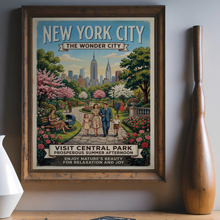 New York City Wonder City poster: Visit Central Park summer afternoon.