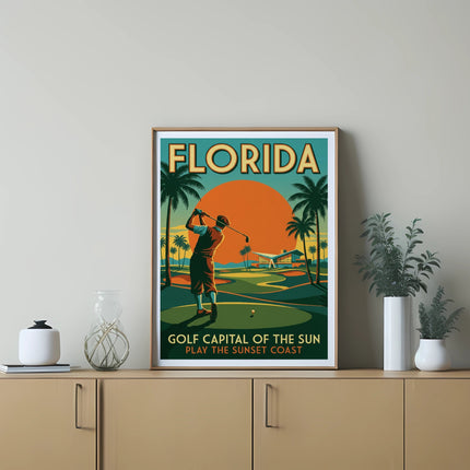 Florida Golf Capital of the Sun Play the Sunset Coast vintage poster.