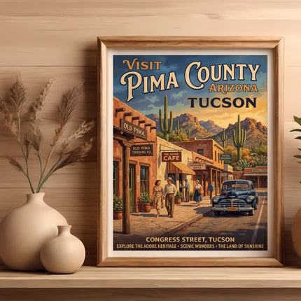 Vintage style poster of Congress Street, Tucson, Pima County, Arizona.