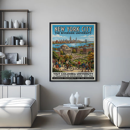 New York City poster featuring Columbia University and the Hudson River.