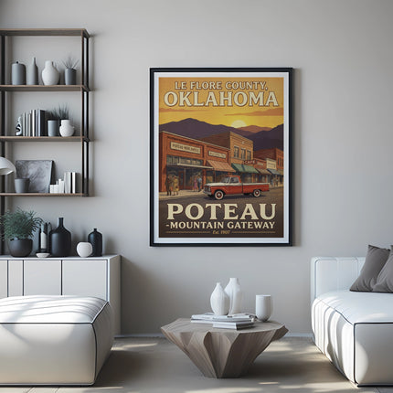 Le Flore County, Oklahoma Poteau vintage travel poster with truck.