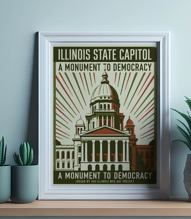 Framed poster of Illinois State Capitol, "A Monument to Democracy".