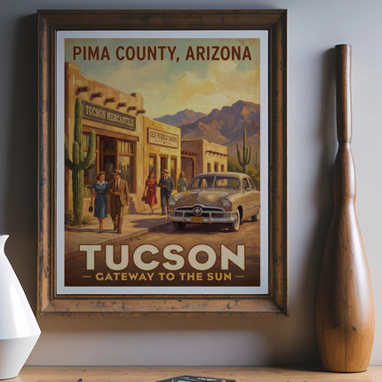 Pima County Arizona poster featuring Tucson Mercantile and Tucson Gateway to the Sun.