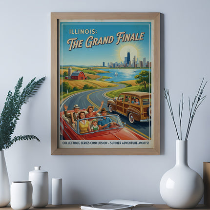 Illinois: The Grand Finale collectible series poster featuring a family in a car.