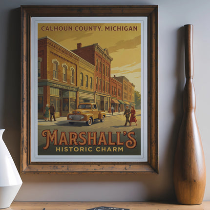 Poster of Marshall's Historic Charm in Calhoun County, Michigan.