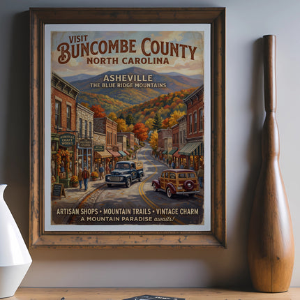 Buncombe County North Carolina Asheville Blue Ridge Mountains poster.