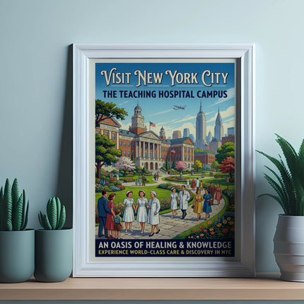 Vintage poster for New York City Teaching Hospital Campus in NYC.