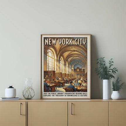 New York City poster of the public library's reading halls.