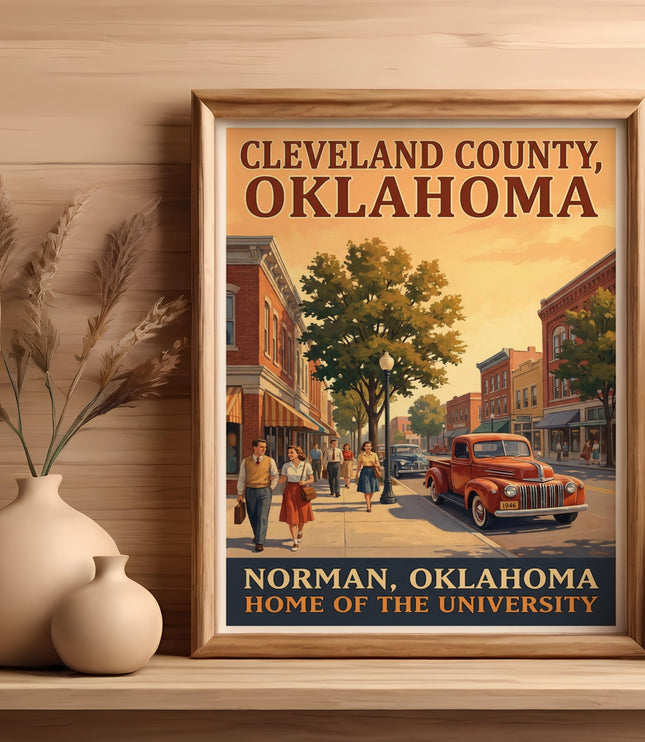 Vintage poster of Cleveland County, Oklahoma, Norman, Home of the University.