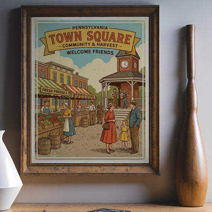 Pennsylvania Town Square Community & Harvest farmers market illustration.