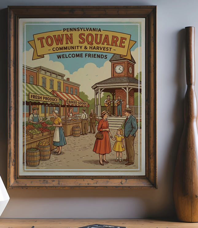 Pennsylvania Town Square Community & Harvest farmers market illustration.