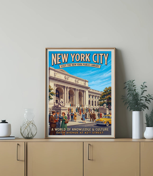 New York City Public Library vintage style poster with text.