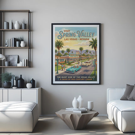 Spring Valley, Las Vegas, Nevada vintage travel poster with Sunset Diner.