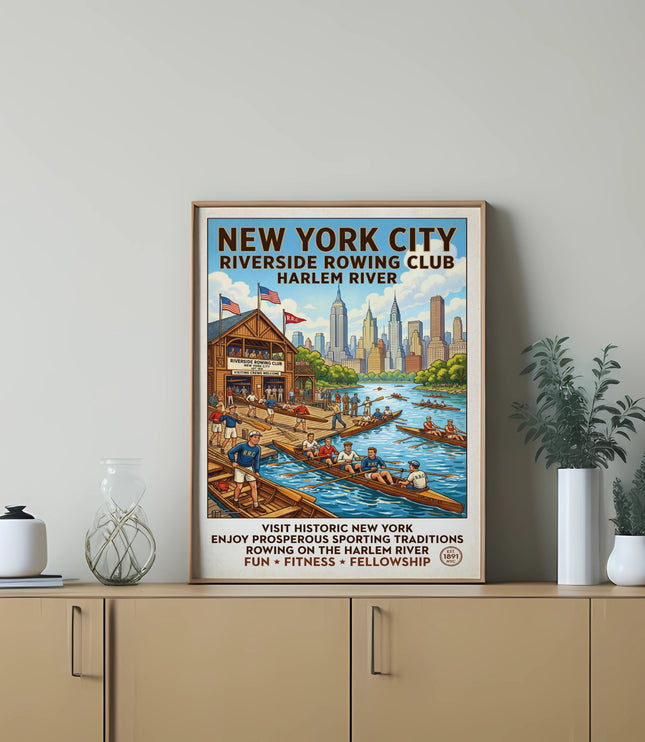New York City Riverside Rowing Club Harlem River vintage poster.