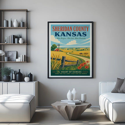 Sheridan County, Kansas poster with text: "The Heart of Kansas."