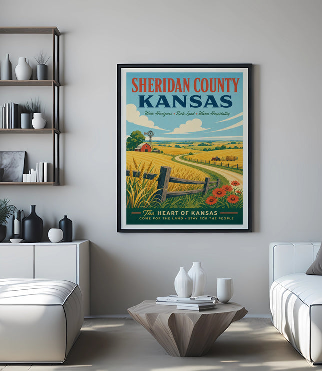 Sheridan County, Kansas poster with text: "The Heart of Kansas."