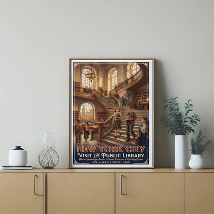 New York City Public Library poster featuring the grand staircase.