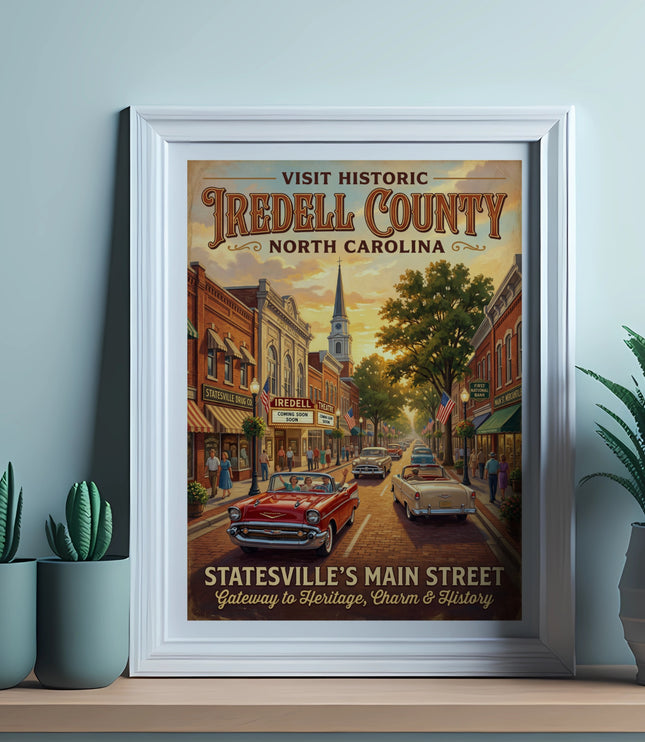 Statesville Main Street, Iredell County, North Carolina vintage travel poster.