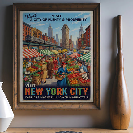 Vintage poster for a New York City farmers market in Lower Manhattan.