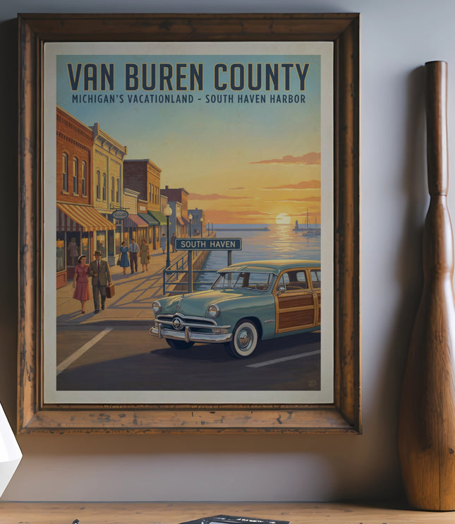 Vintage poster for Van Buren County Michigan's Vacationland, South Haven Harbor.