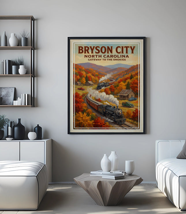 Bryson City North Carolina Gateway to the Smokies vintage travel poster.