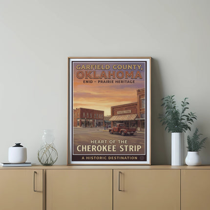 Vintage poster: Garfield County, Oklahoma, Enid - Prairie Heritage, Cherokee Strip.