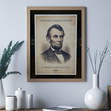 Portrait of Abraham Lincoln titled "The Great Emancipator".