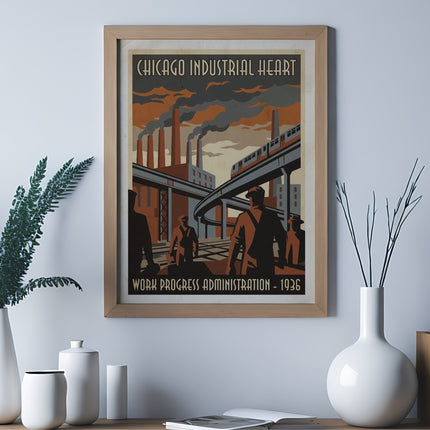 Retro poster for Chicago Industrial Heart, Work Progress Administration, 1936.