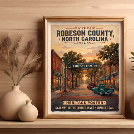 Robeson County, North Carolina heritage poster showing historic Lumberton.
