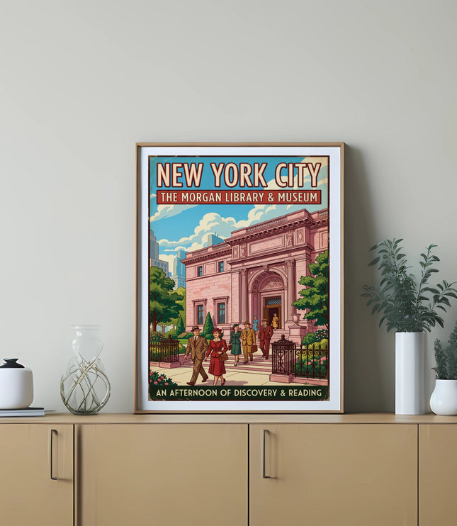 New York City The Morgan Library & Museum art print with people entering.