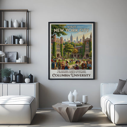 Poster for Columbia University's historic campus courtyard, "Visit New York City."