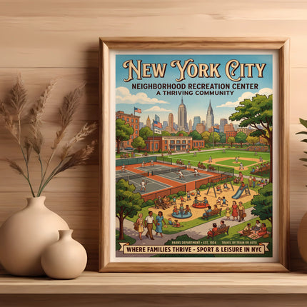 New York City Recreation Center poster depicting park activities.