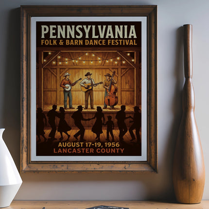 Pennsylvania Folk & Barn Dance Festival poster, August 17-19, 1956, Lancaster County.
