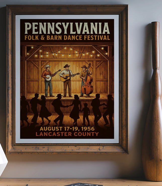 Pennsylvania Folk & Barn Dance Festival poster, August 17-19, 1956, Lancaster County.
