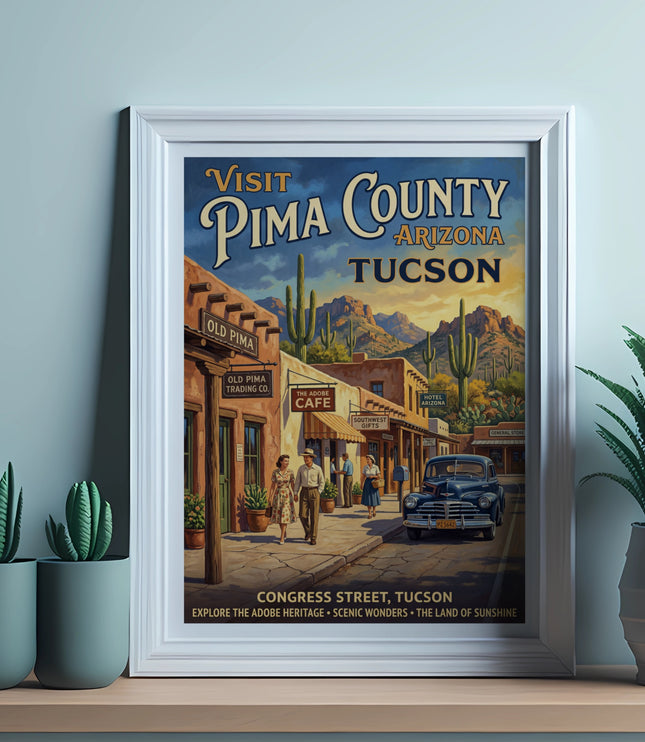 Vintage poster for Pima County, Arizona, featuring Tucson's Congress Street.