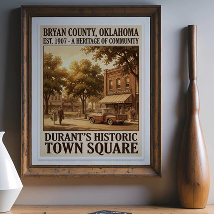 Framed print of Durant's Historic Town Square, Bryan County, Oklahoma, est. 1907.