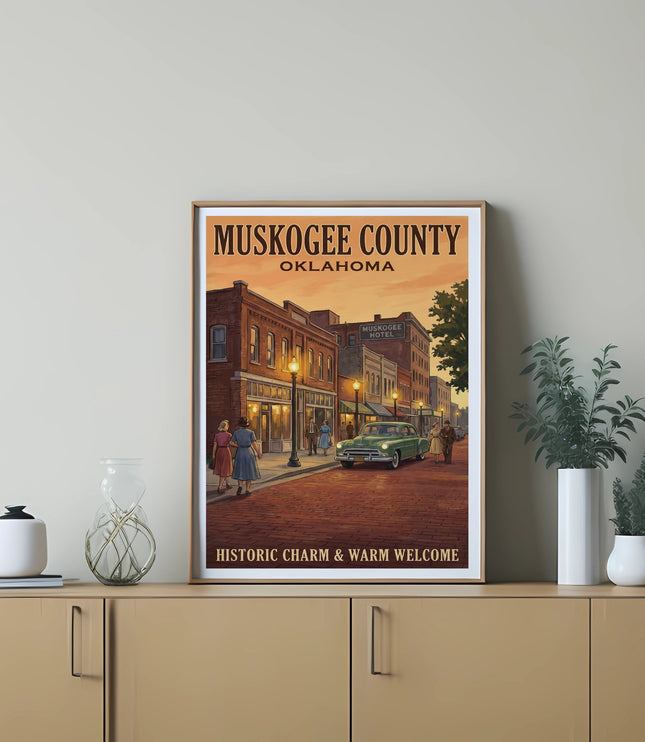 Muskogee County, Oklahoma historic charm and warm welcome framed art.