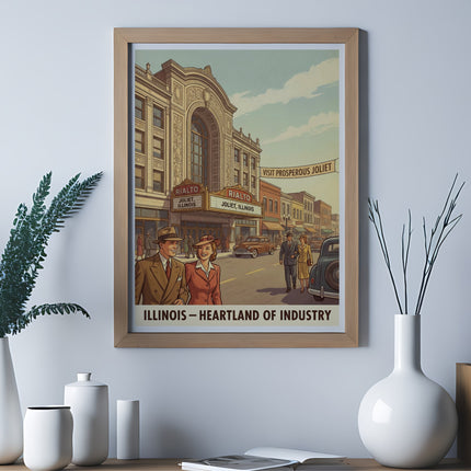 Vintage movie poster for the Rialto in Joliet, Illinois, advertising prosperous Joliet.