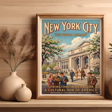 New York City Public Library springtime travel poster.