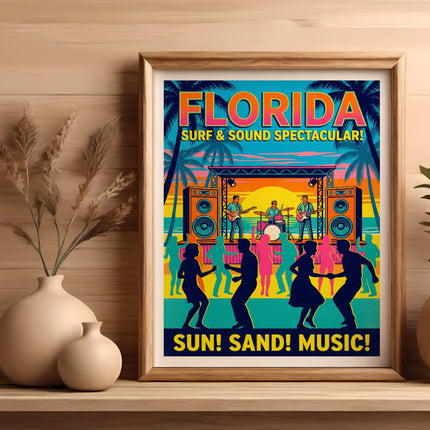 Florida Surf & Sound Spectacular poster with people dancing and a band.
